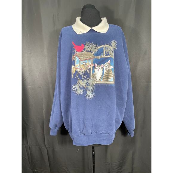 Vintage, Christmas Sweatshirt, Plus Size 3XL, Kitties, Cardinal, Pine Branch - Picture 1 of 7